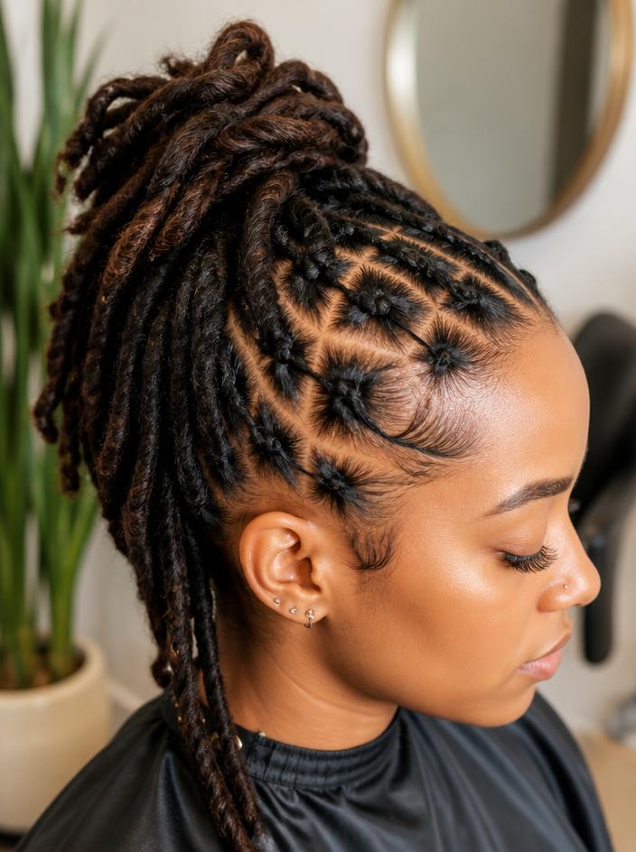 Immaculate dreadlock styling in a salon setting